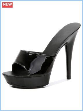 Patent Leather Fish Mouth Stiletto Platform Heeled Sandals Slip On Party Prom